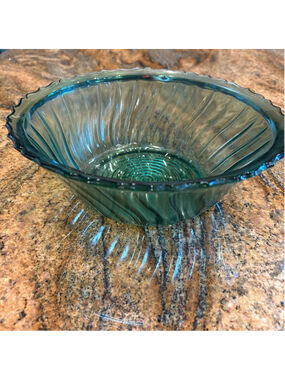 Jeannette Glass Company Teal Swirl Pattern Serving Bowl One Size 9.5”